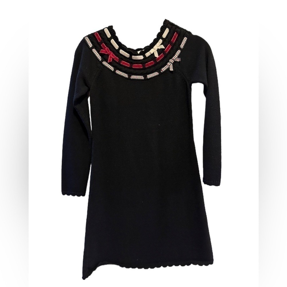Gymboree Valentine's Day Black Long Sleeve Sweater Dress Red‎ White Ribbon Bows